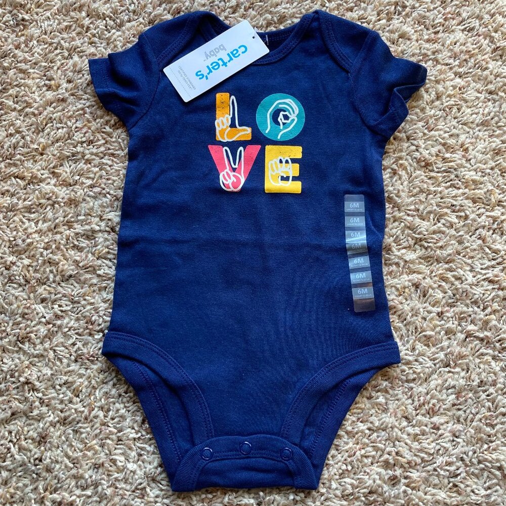 Carters Navy ASL 'Love' Onesie Size 6mo NWT